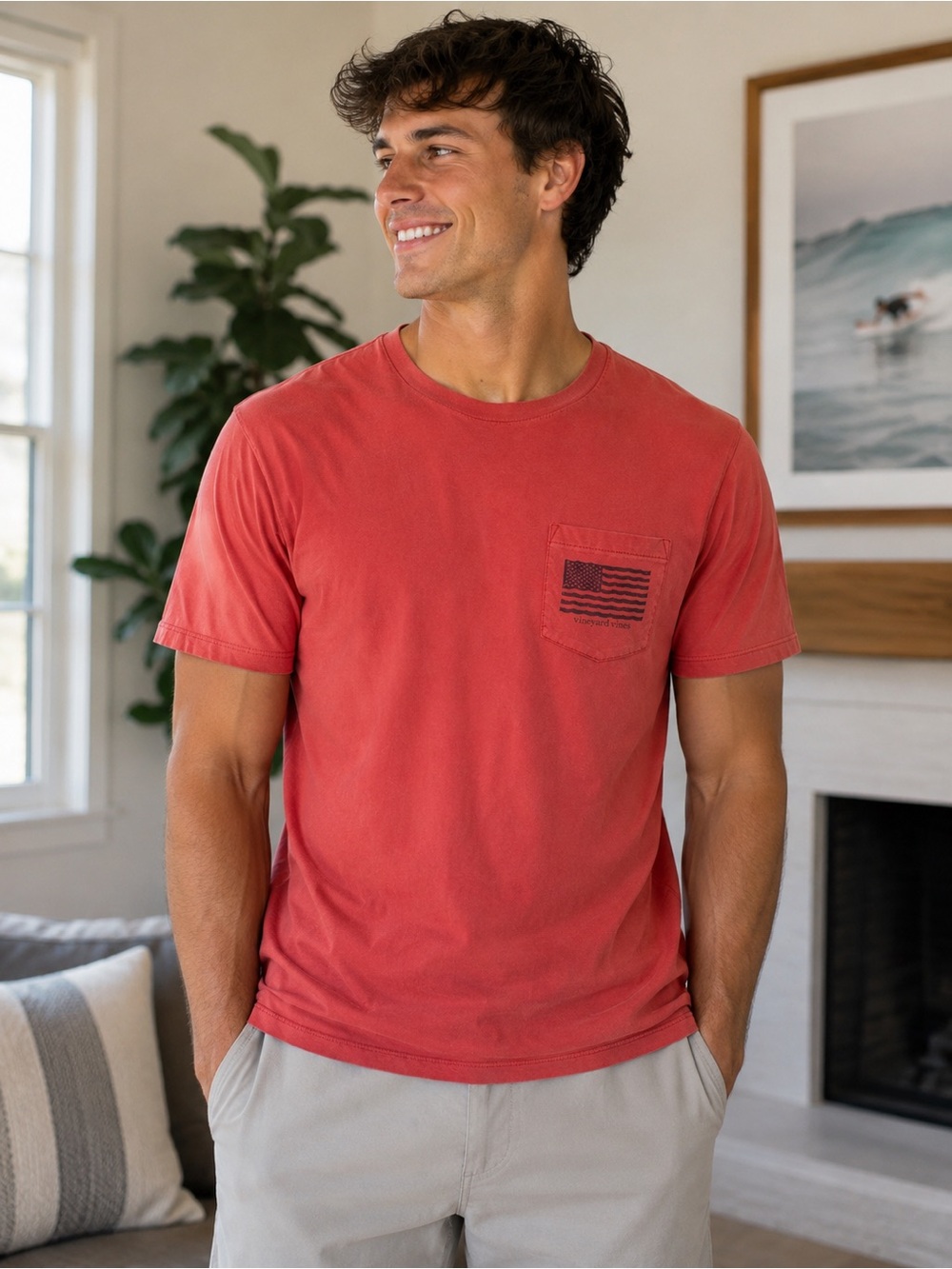 Vineyard Vines American Flag Pocket Tee Size Small